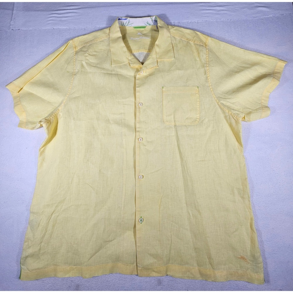 Tommy Bahama Mens XXL Yellow 100% Linen Short Sleeve Button Up Shirt ST324636